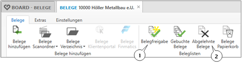 Beleg mit geöffnetem Klienten