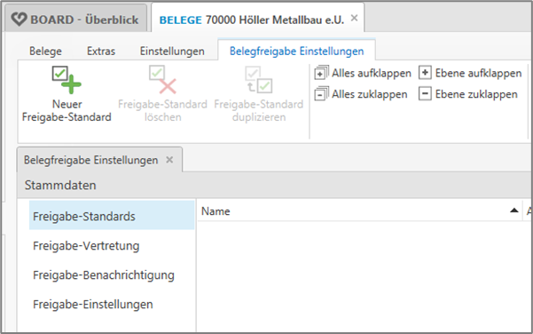Einstellungen Belegfreigabe