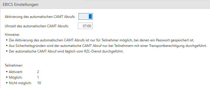 EBICS Einstellungen