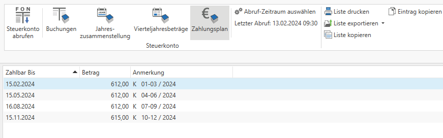 Zahlunsgplan Klient