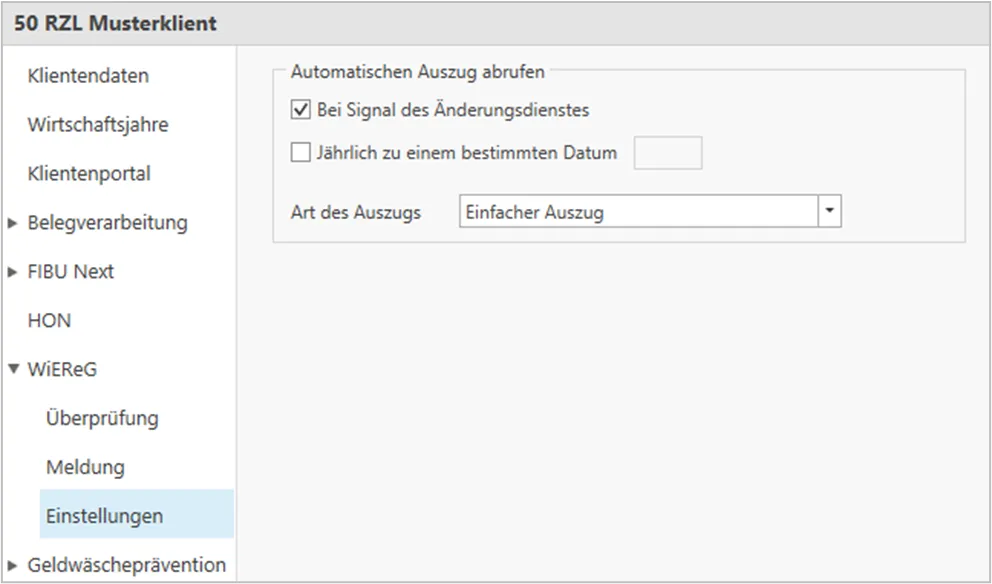 WiEReG Einstellungen