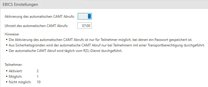 EBICS Einstellungen