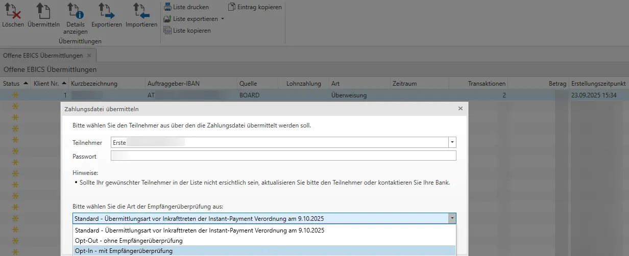 Zahlungsdatei übermitteln VoP
