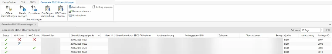 Gesendete EBICS Übermittlungen