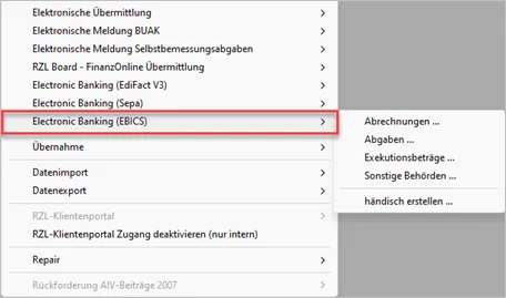 Menüpunkt EBICS Lohn