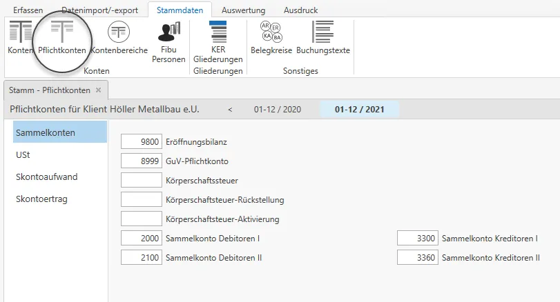 Klientenstammdaten - Pflichtkonten