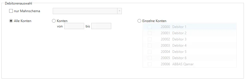 Mahnlauf Debitorenauswahl