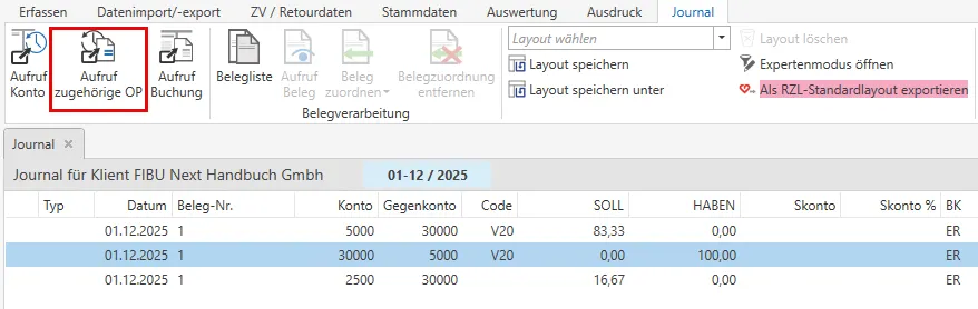 Aufruf zugehörige OP