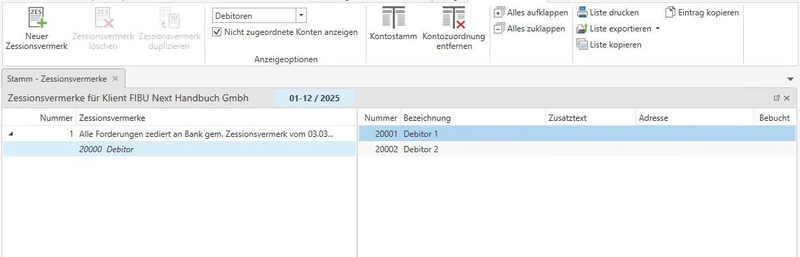 Zuordnung der Zessionsvermerke
