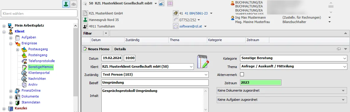Erfassung eines Memos