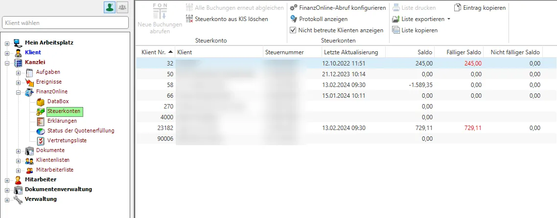 Steuerkontenübersicht Kanzlei
