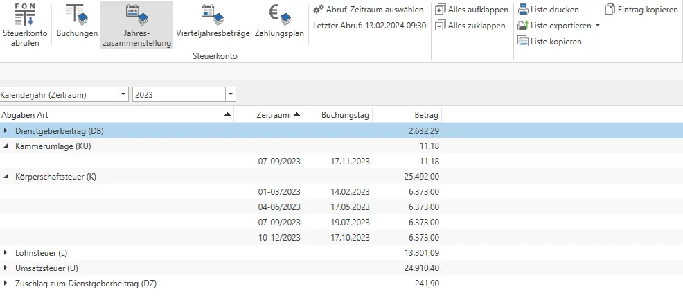 Jahreszusammenstellung Klient