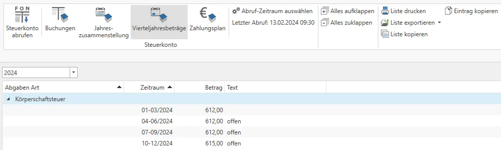 Vierteljahresbeträge Klient