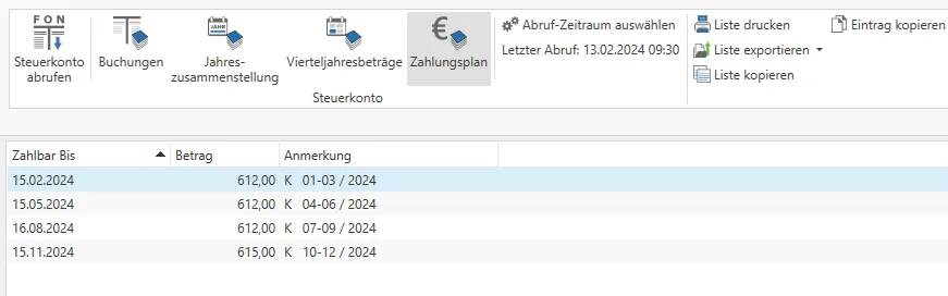 Zahlunsgplan Klient