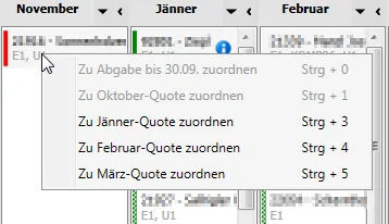 Quotenplanung - Neuzuordnung