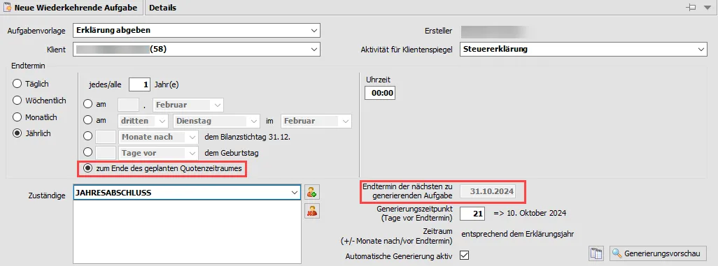 Quotenplanung - wiederkehrende Aufgabe