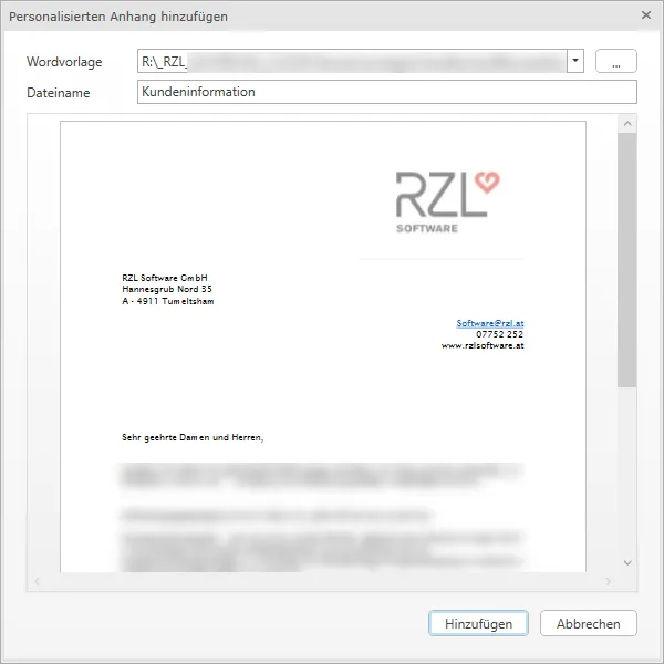 Erstellung personalisierter Anhang