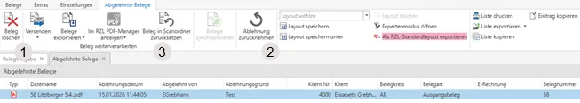 Ansicht abgelehnte Belege