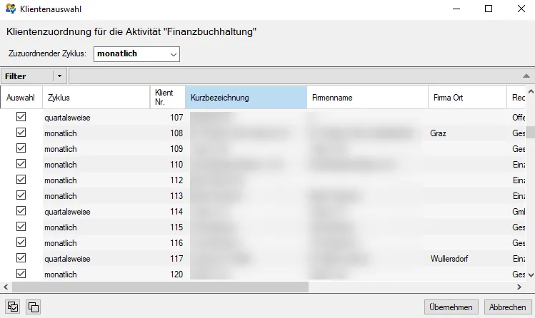 Klientenauswahl Aktivitäten