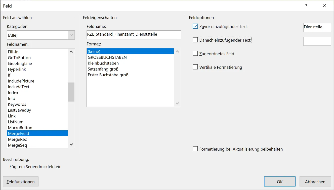 Text vor Platzhalter II