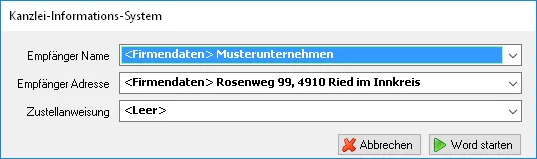 Auswahl Empfängerdaten II