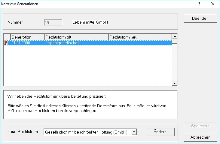 Dialog Rechtsform umstellen