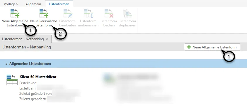 Anlage / Bearbeiten Listenform (Teil 2)
