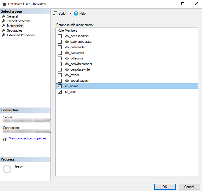 SQL Server Management Studio - Dialog Datenbankbenutzer - Neu - Datenbankrollen